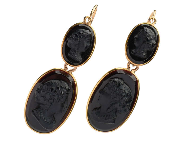 Day Night French 18k Gold Cameo Earrings