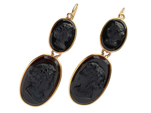 Day Night French 18k Gold Cameo Earrings