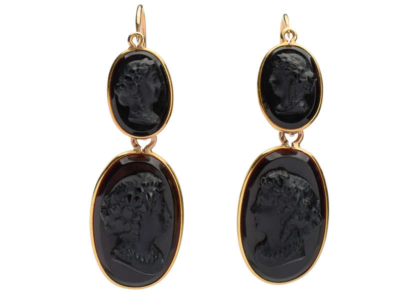 Day Night French 18k Gold Cameo Earrings