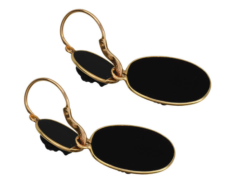 Day Night French 18k Gold Cameo Earrings