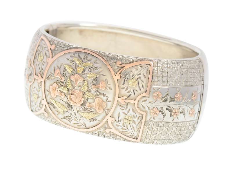 Abundance - Victorian Rose, Yellow Gold & Silver Bangle