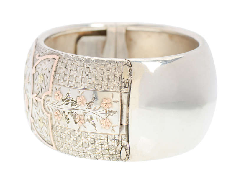 Abundance - Victorian Rose, Yellow Gold & Silver Bangle
