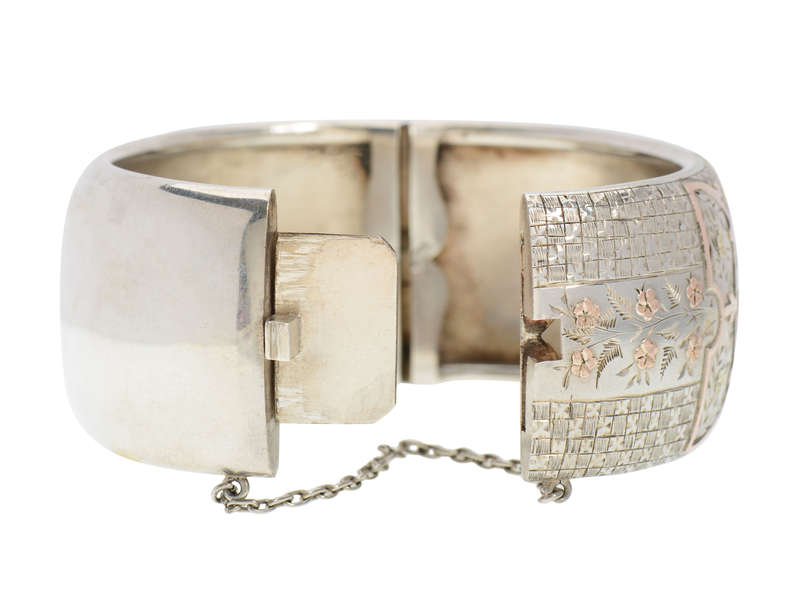 Abundance - Victorian Rose, Yellow Gold & Silver Bangle