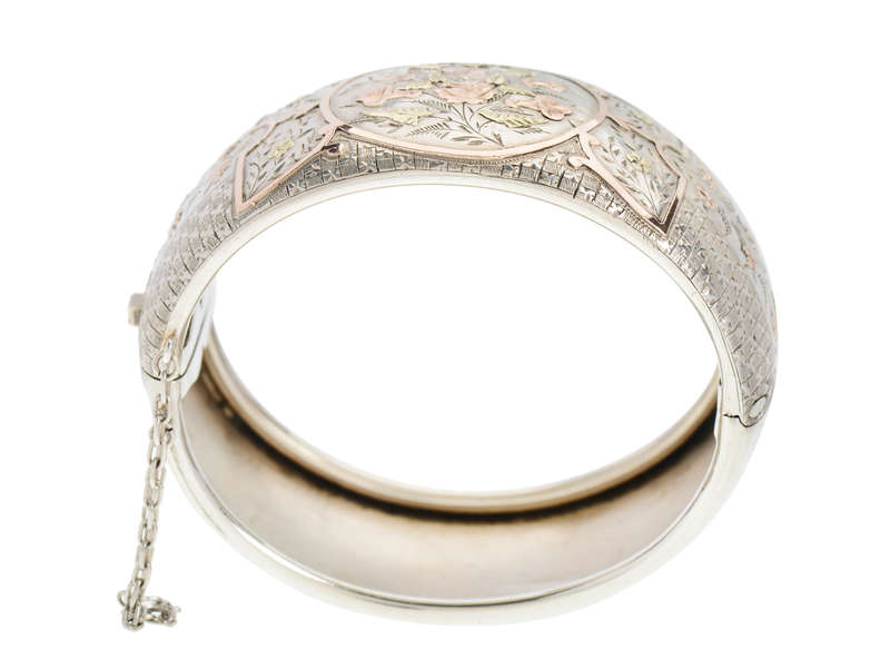 Abundance - Victorian Rose, Yellow Gold & Silver Bangle