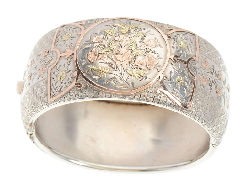 Abundance - Victorian Rose, Yellow Gold & Silver Bangle