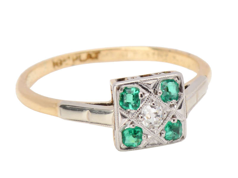Vivid Emerald Diamond Art Deco Ring