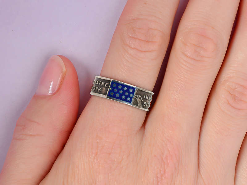 Silver Enamel Ring - U.S.S. Maine of 1898