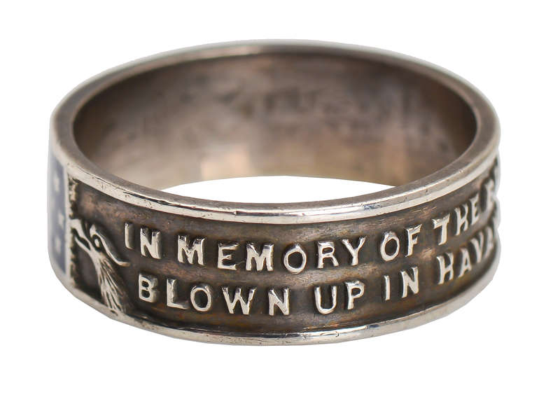 Silver Enamel Ring - U.S.S. Maine of 1898
