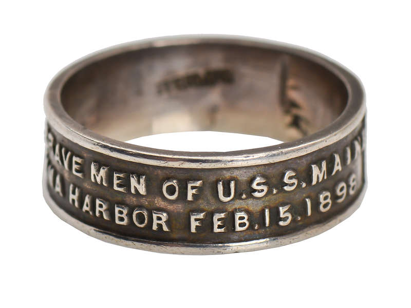 Silver Enamel Ring - U.S.S. Maine of 1898