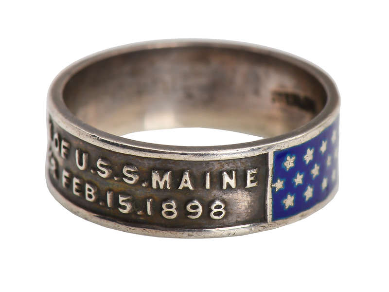 Silver Enamel Ring - U.S.S. Maine of 1898