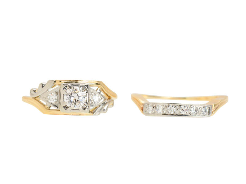 Synchronicity - Vintage Diamond Wedding Ring Set