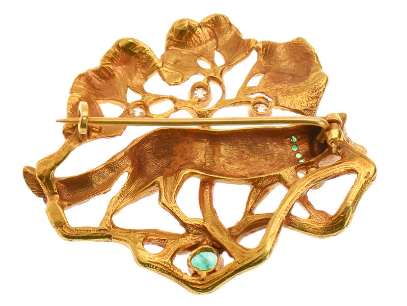 Tessier's Art Nouveau Fox & Tree Brooch in Box