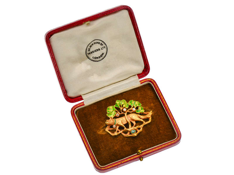 Tessier's Art Nouveau Fox & Tree Brooch in Box