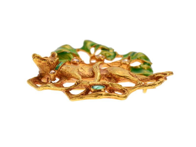 Tessier's Art Nouveau Fox & Tree Brooch in Box