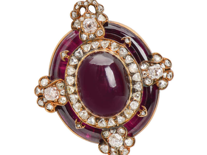 Antique French Holbeinesque Garnet Pendant Brooch