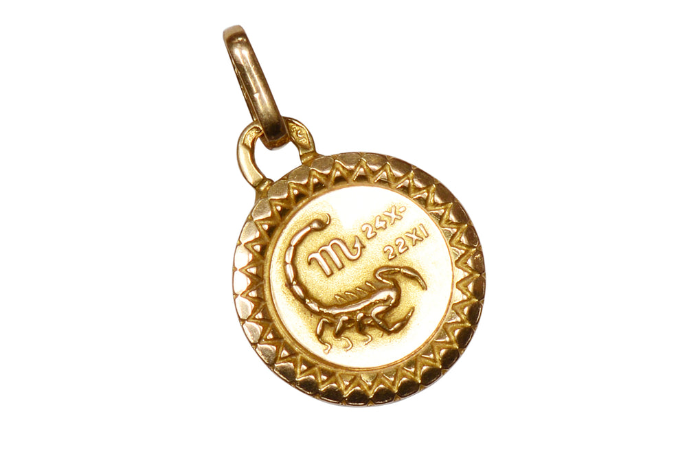 French 18k Gold Zodiac Charm Pendant Scorpio