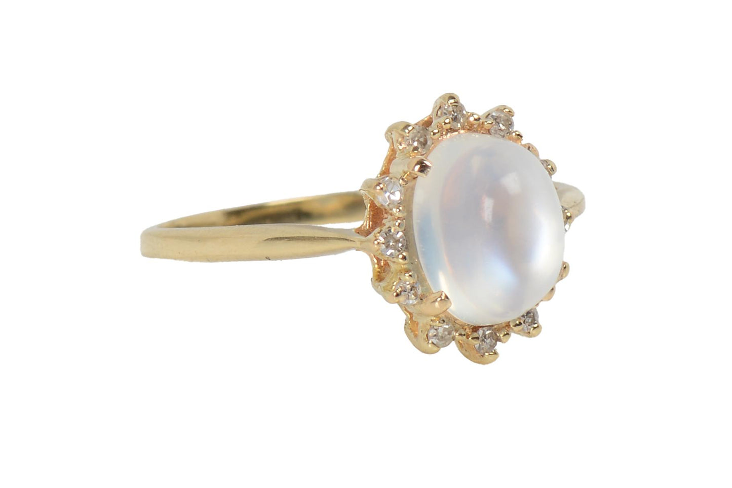 Vintage Blue Flash Moonstone Diamond Gold RIng