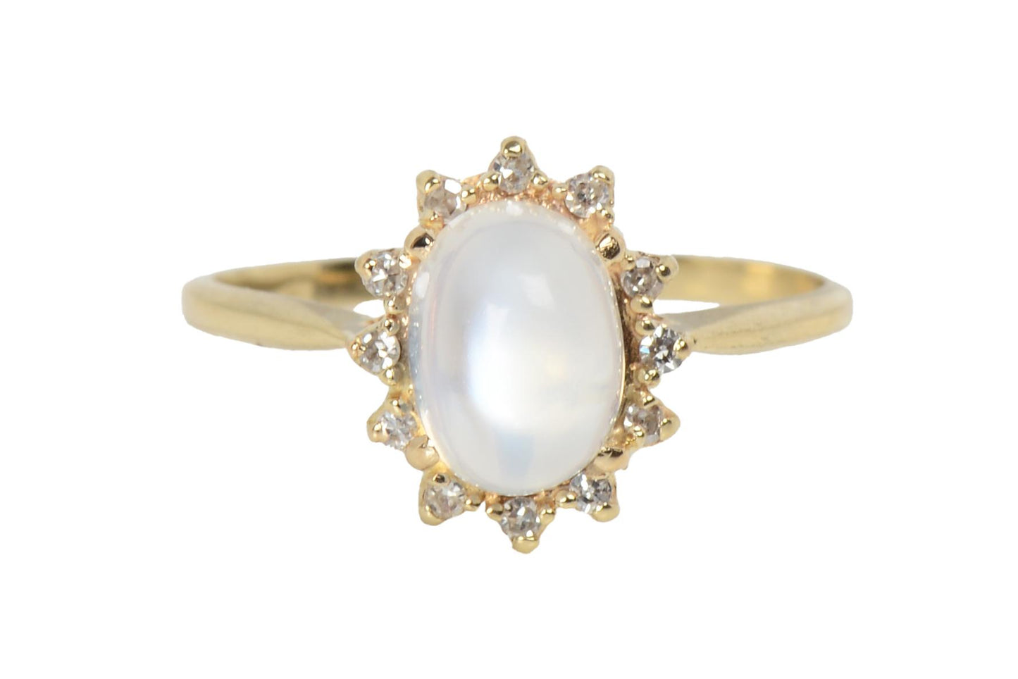 Vintage Blue Flash Moonstone Diamond Gold RIng