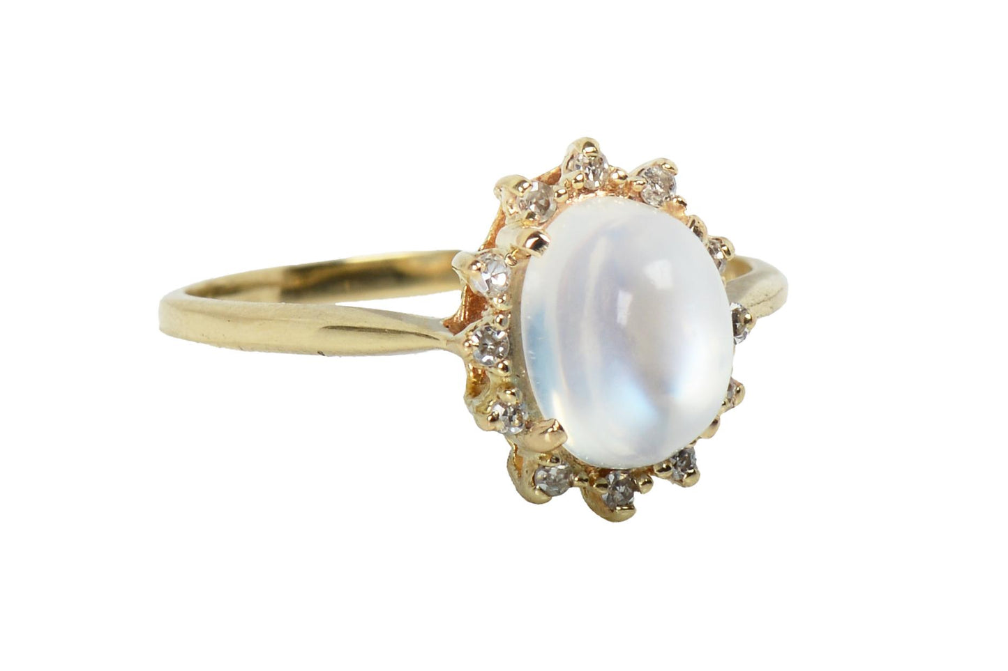 Vintage Blue Flash Moonstone Diamond Gold RIng