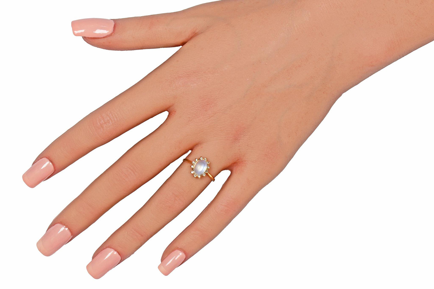 Vintage Blue Flash Moonstone Diamond Gold RIng