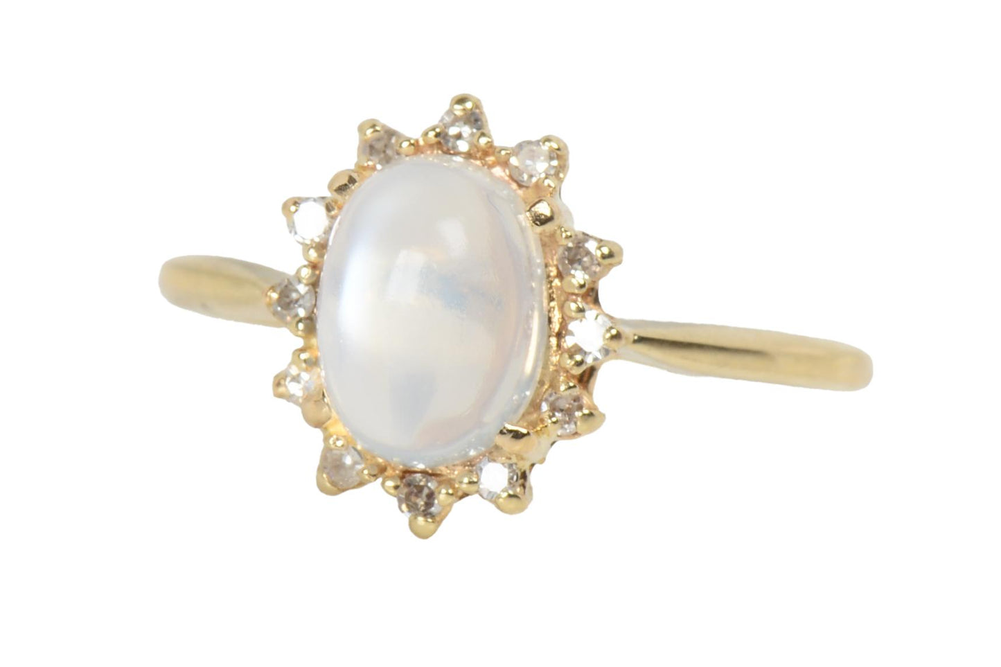 Vintage Blue Flash Moonstone Diamond Gold RIng