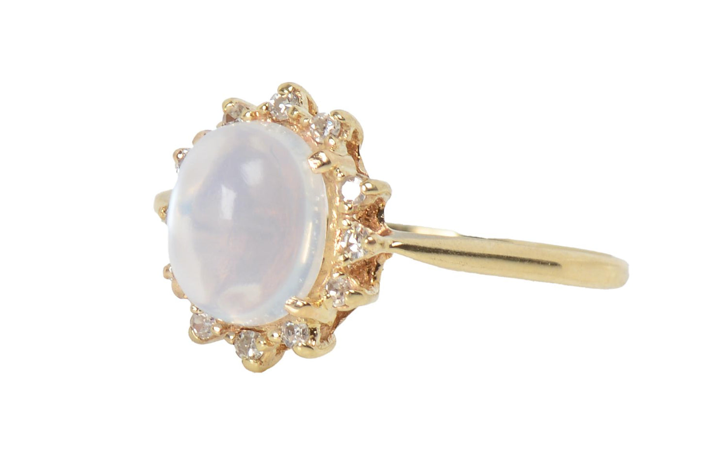 Vintage Blue Flash Moonstone Diamond Gold RIng