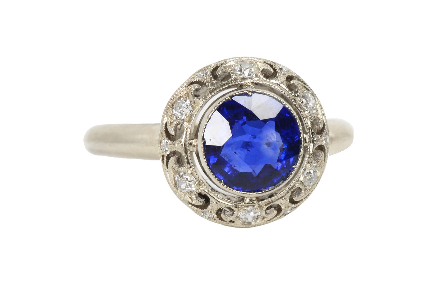 Vintage No Heat Sapphire Diamond Gold Ring