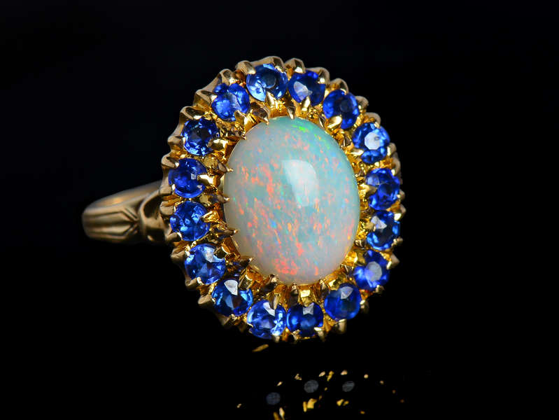 Vintage Opal Sapphire Cluster Ring of 1940