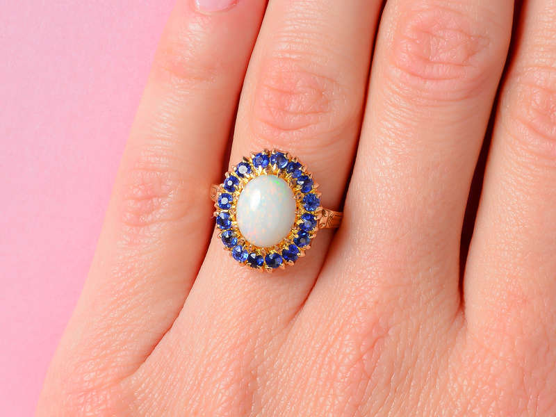 Vintage Opal Sapphire Cluster Ring of 1940