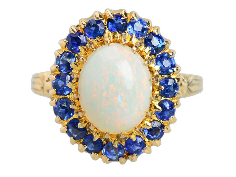 Vintage Opal Sapphire Cluster Ring of 1940