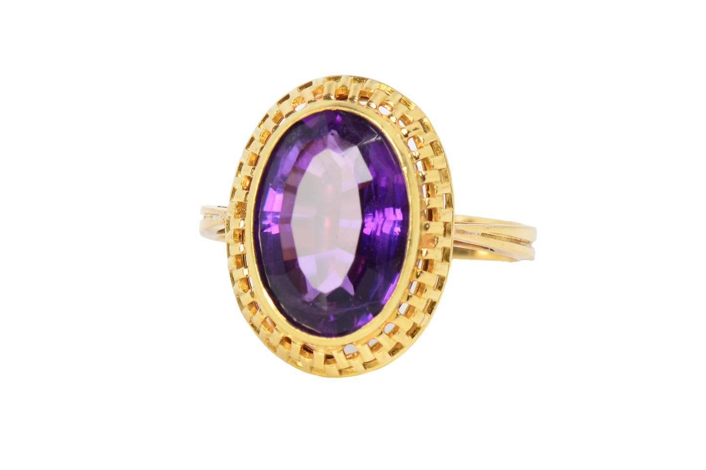 Basket Weave Amethyst 18k Gold Vintage Ring