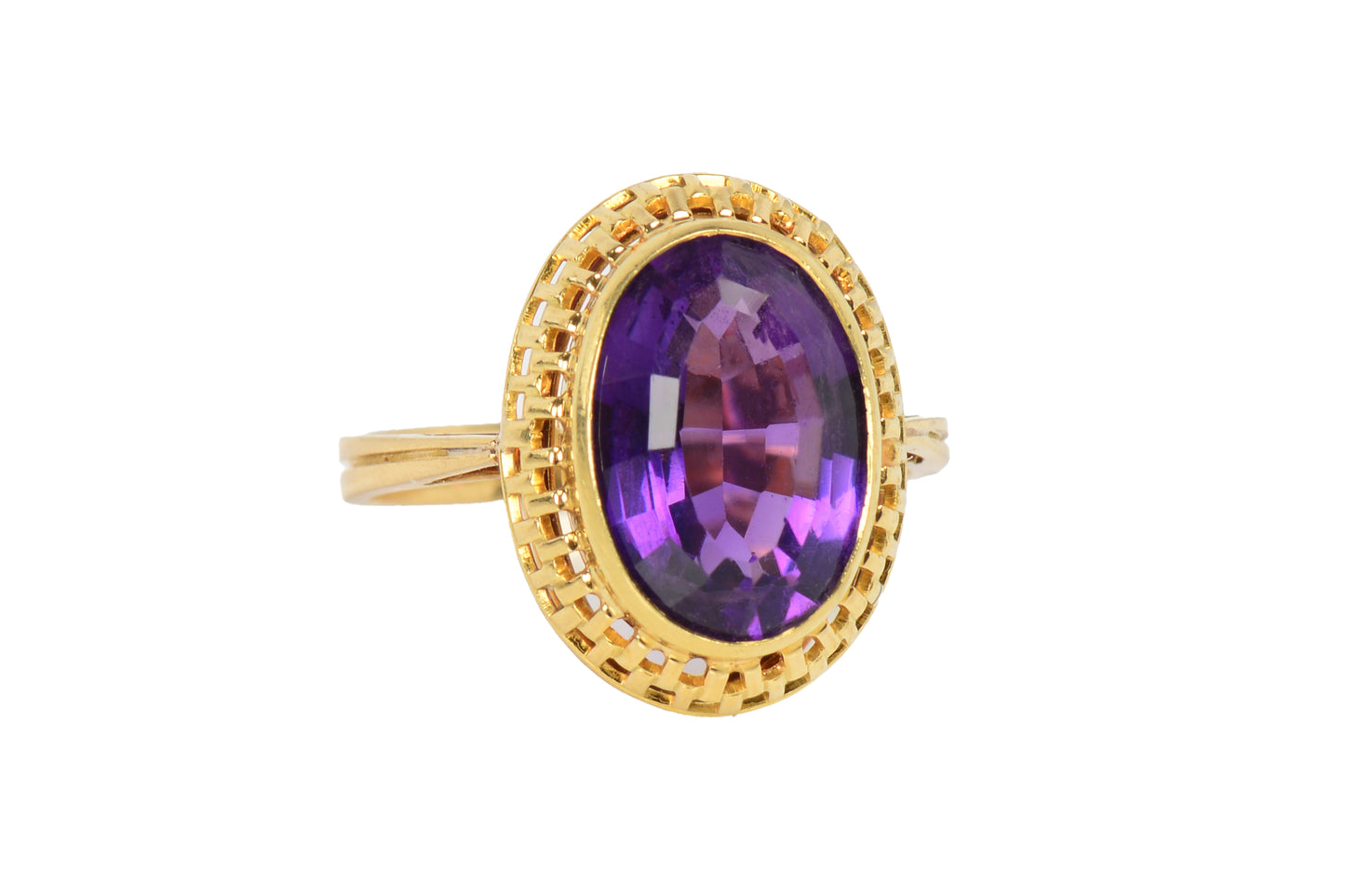 Basket Weave Amethyst 18k Gold Vintage Ring