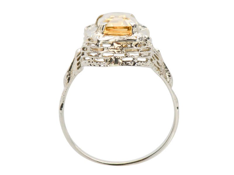 Peacock Themed Art Deco Citrine Ring