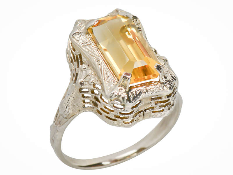 Peacock Themed Art Deco Citrine Ring