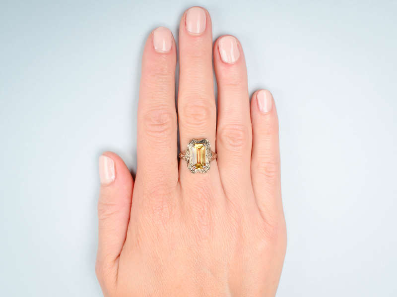 Peacock Themed Art Deco Citrine Ring