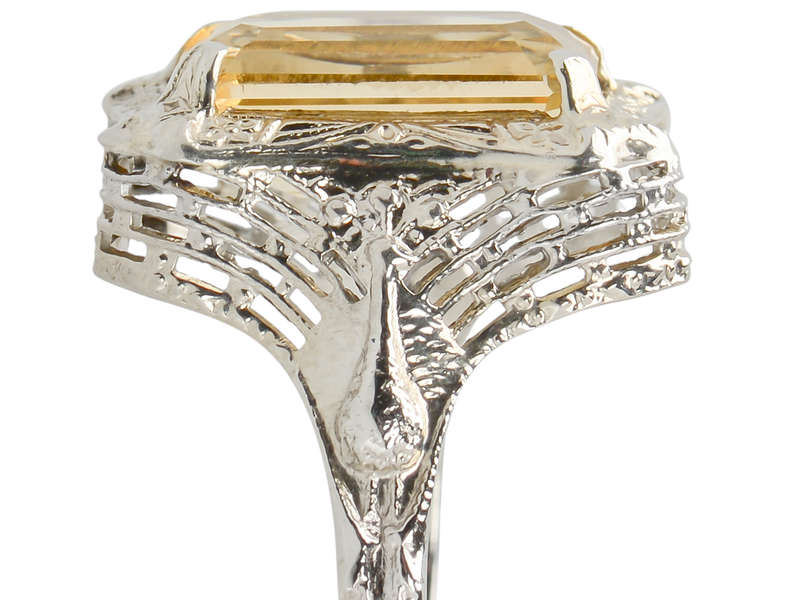 Peacock Themed Art Deco Citrine Ring