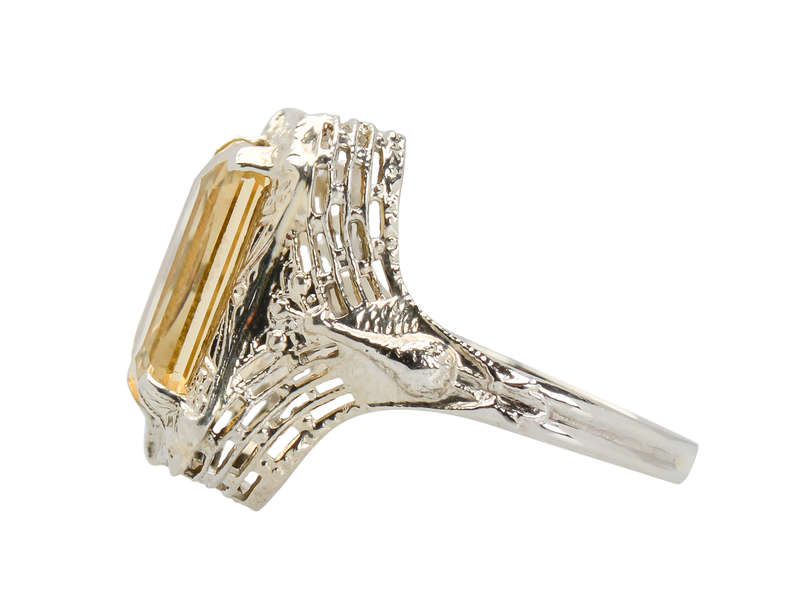 Peacock Themed Art Deco Citrine Ring