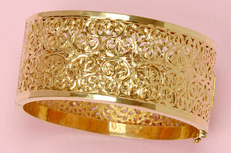 Wide & Wonderful - 18k Gold Tracery Bangle Bracelet