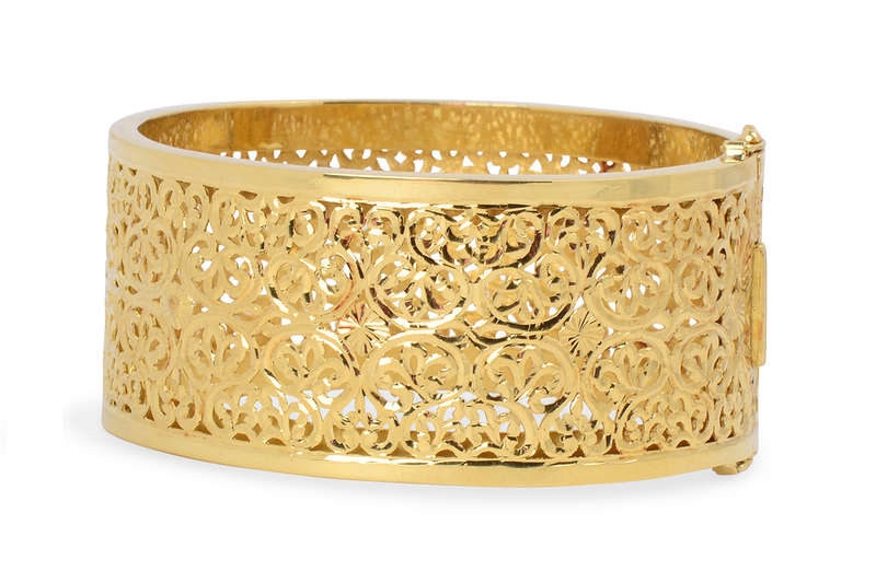 Wide & Wonderful - 18k Gold Tracery Bangle Bracelet