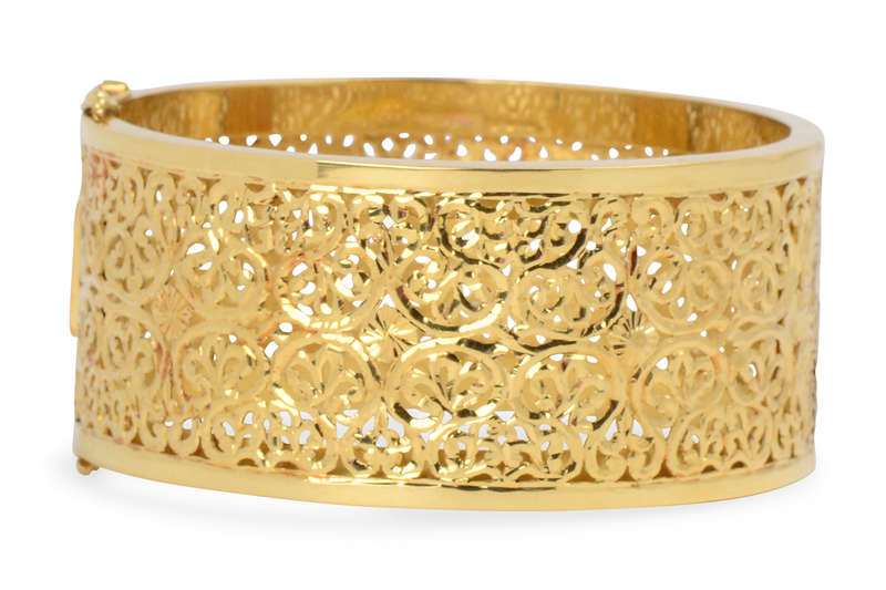 Wide & Wonderful - 18k Gold Tracery Bangle Bracelet