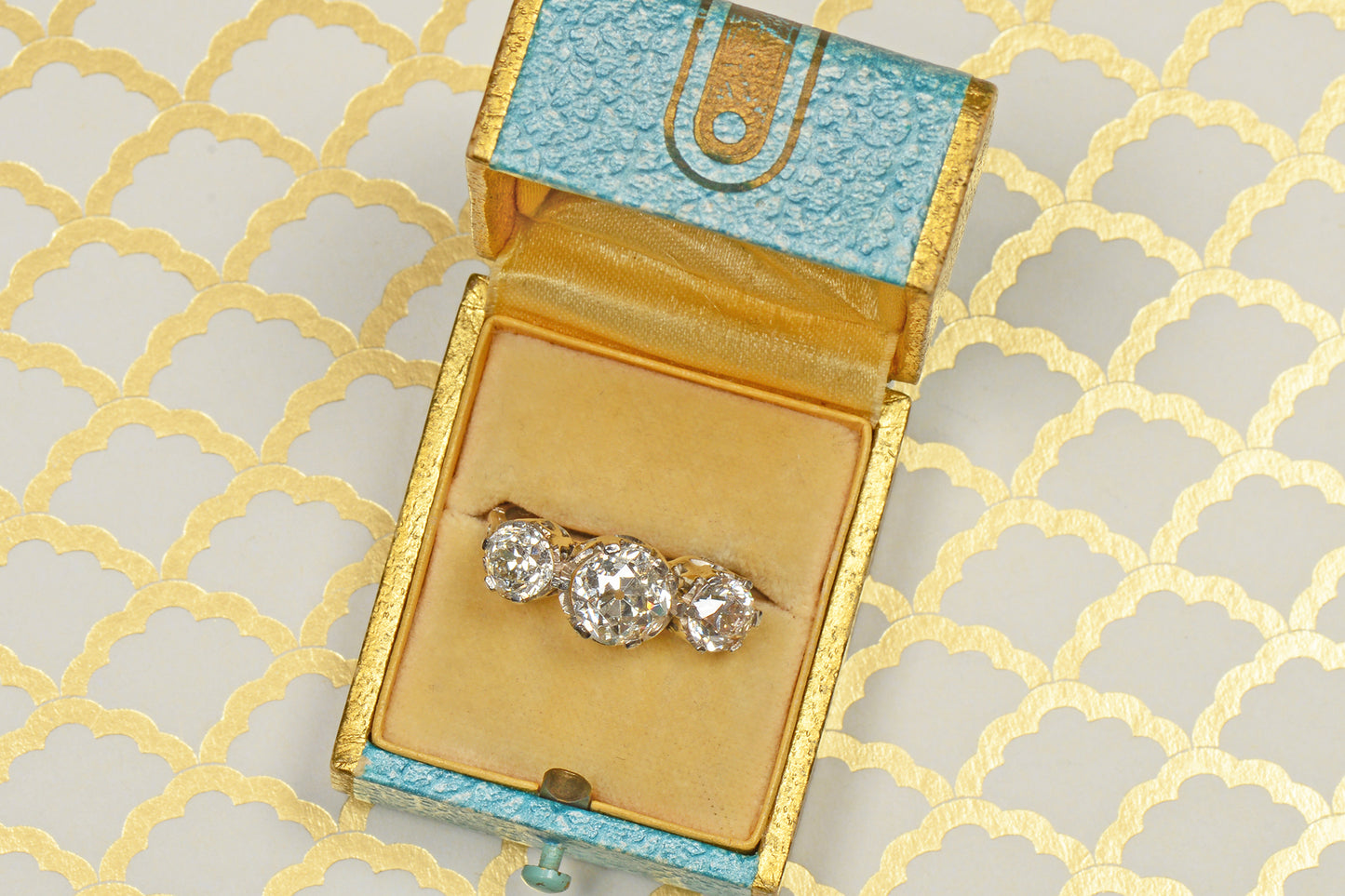 Three Stone Old European Diamond Ring 4.24 C