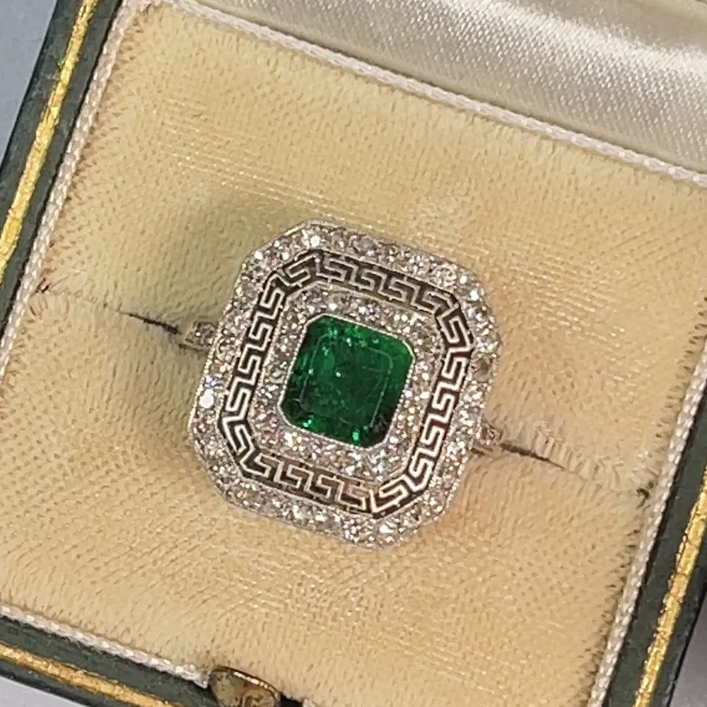 
                      
                        Load and play video in Gallery viewer, Art Deco Sublime - Emerald Diamond Ring
                      
                    
