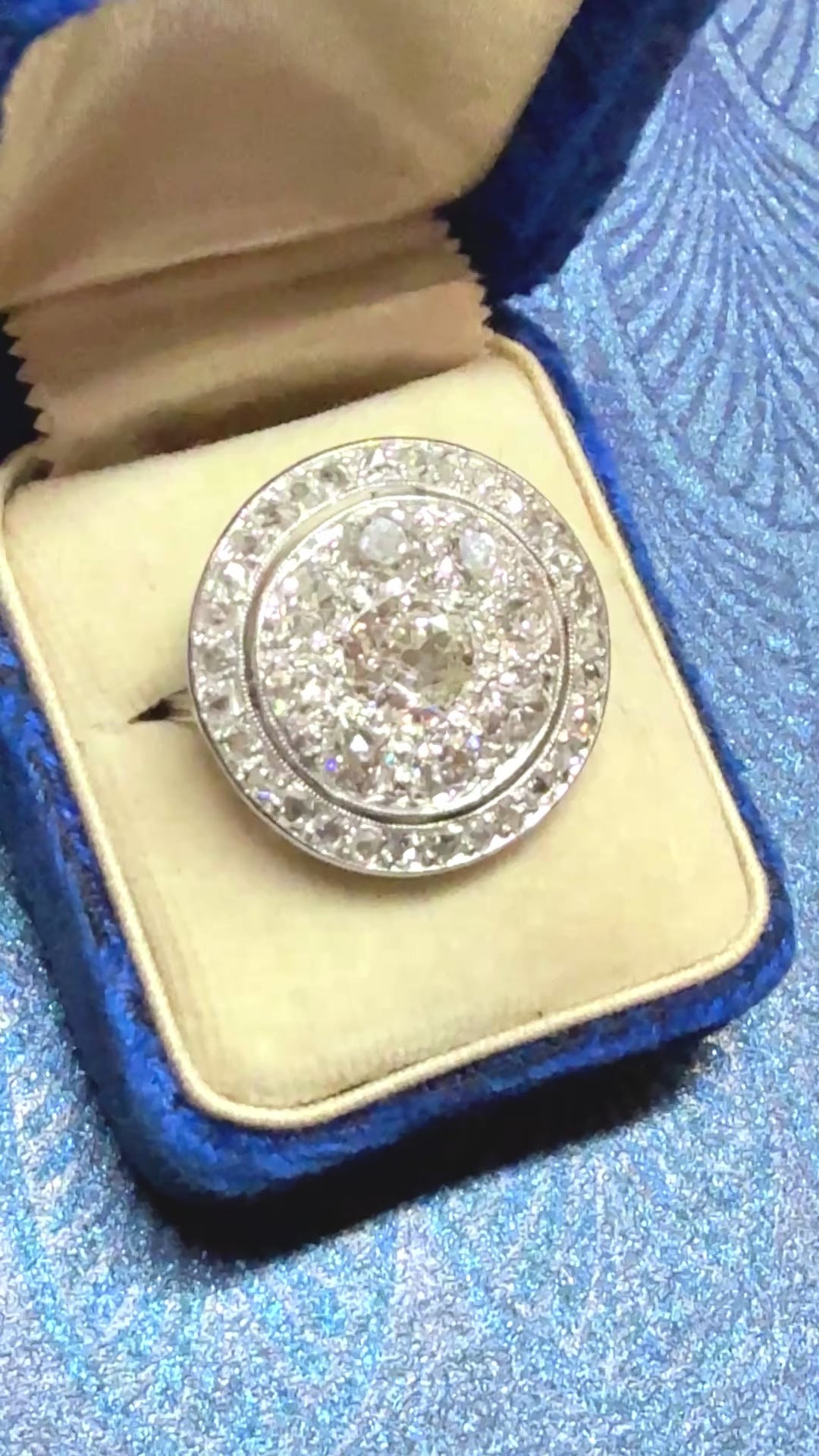 French Diamond Platinum Dinner Antique Ring in the Round