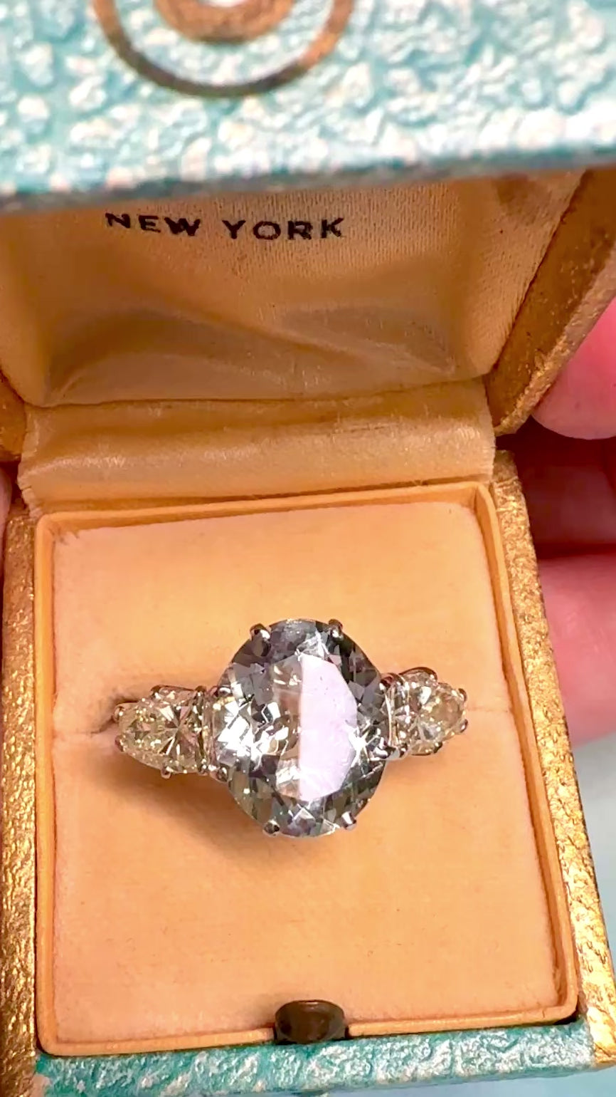Aquamarine & Bullet Shaped Yellow Diamond Ring