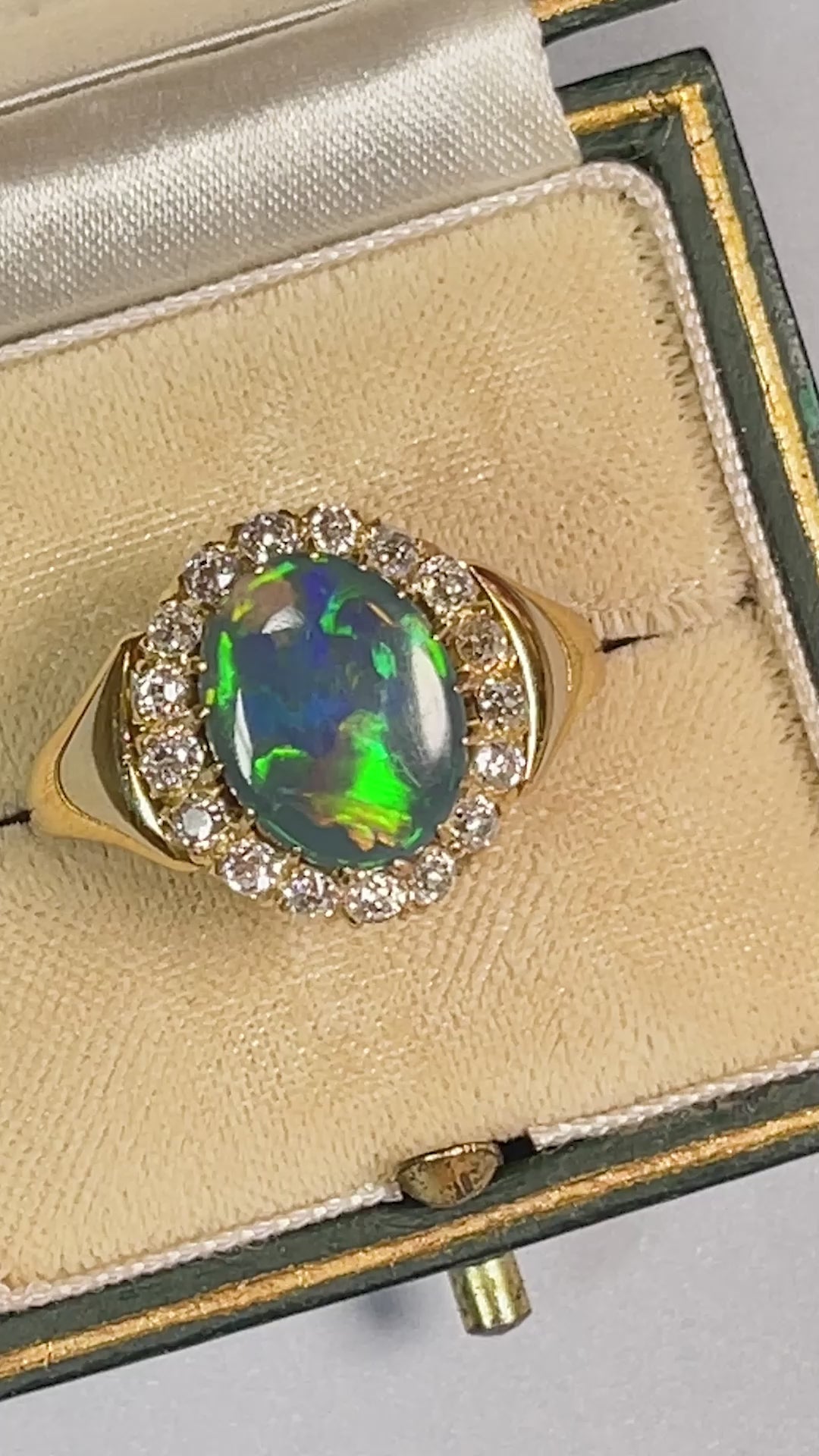 Antique Fine Australian Black Opal 18k Gold Ring