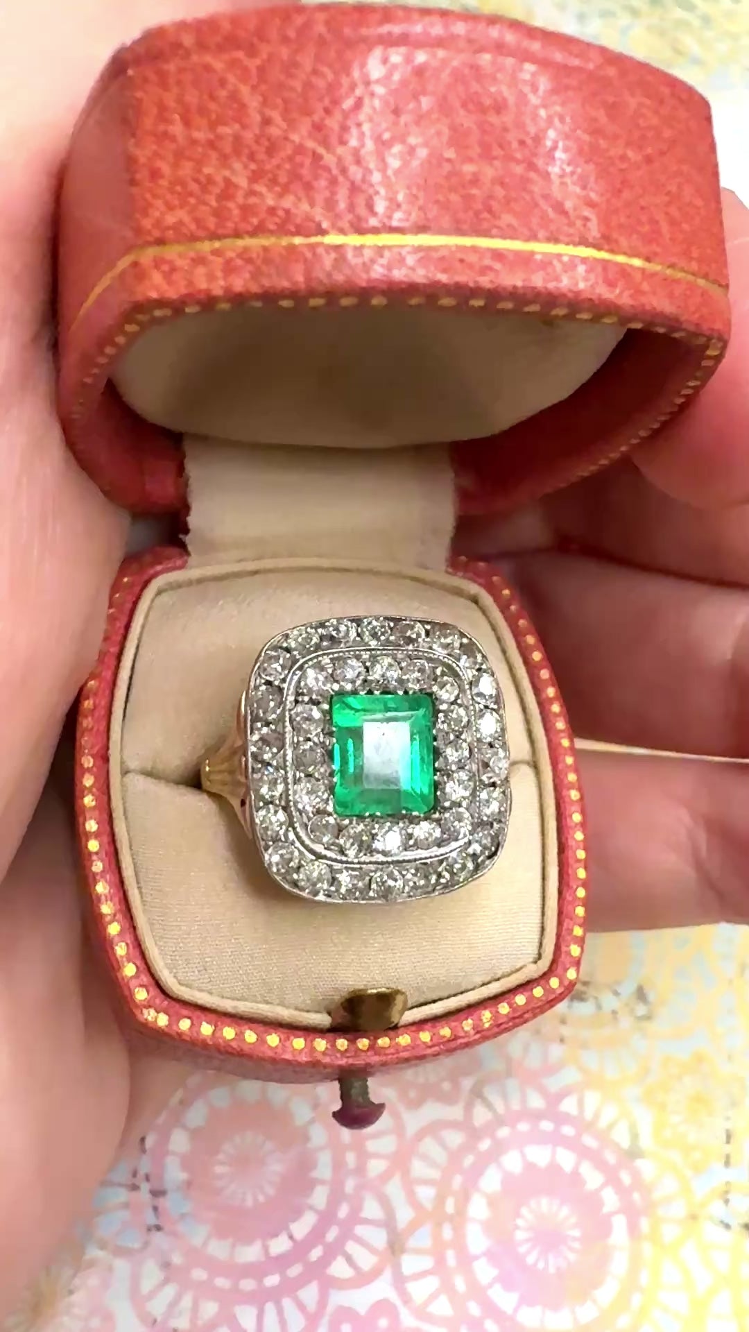 Colombian Emerald & Diamond Double Halo Ring